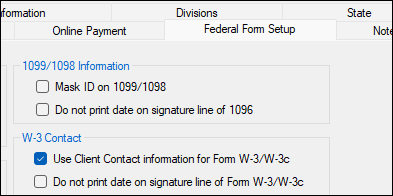 Use client contact for Form W-3 checkbox
